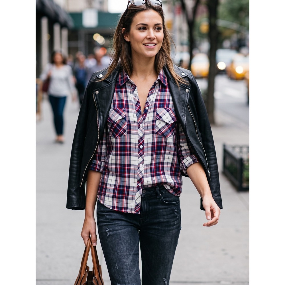 NWT Rails Carmen Plaid Button Down Shirt White Navy Red XS S $138